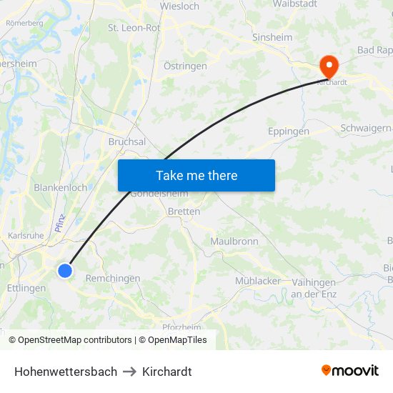 Hohenwettersbach to Kirchardt map
