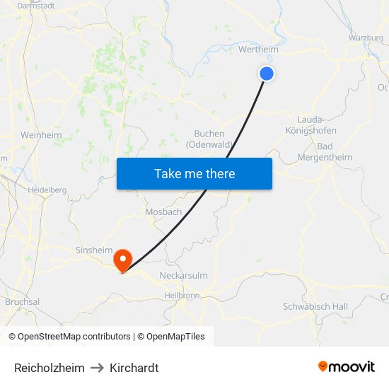 Reicholzheim to Kirchardt map