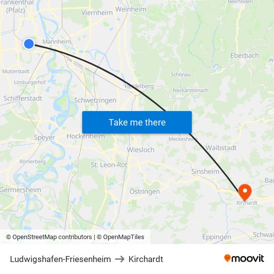 Ludwigshafen-Friesenheim to Kirchardt map