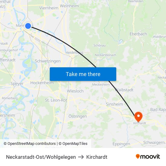 Neckarstadt-Ost/Wohlgelegen to Kirchardt map
