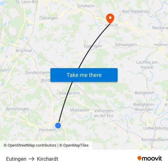Eutingen to Kirchardt map