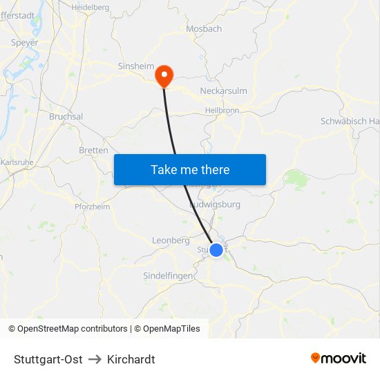 Stuttgart-Ost to Kirchardt map