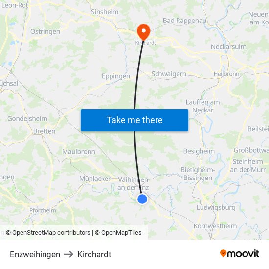 Enzweihingen to Kirchardt map