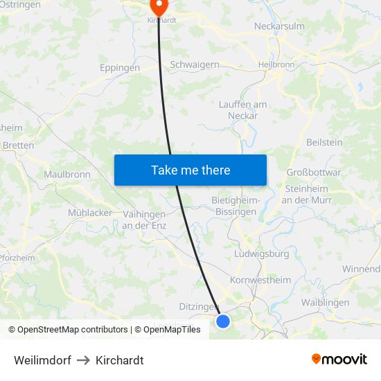 Weilimdorf to Kirchardt map