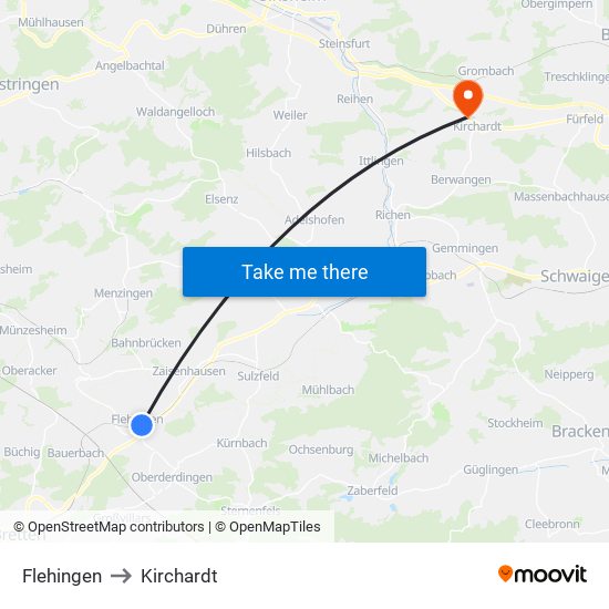 Flehingen to Kirchardt map