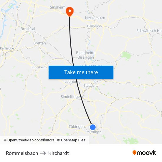 Rommelsbach to Kirchardt map