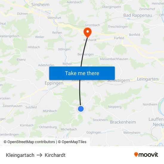 Kleingartach to Kirchardt map