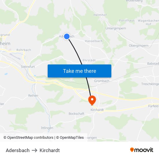 Adersbach to Kirchardt map