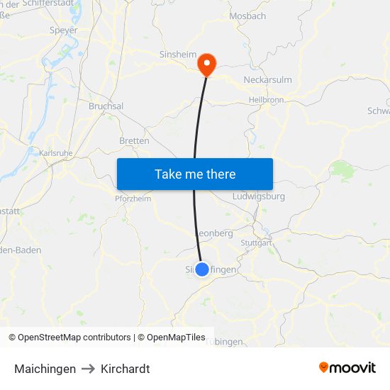 Maichingen to Kirchardt map