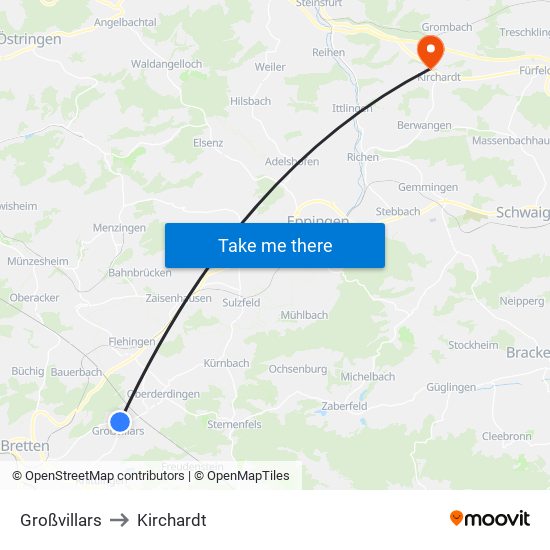 Großvillars to Kirchardt map