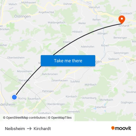 Neibsheim to Kirchardt map