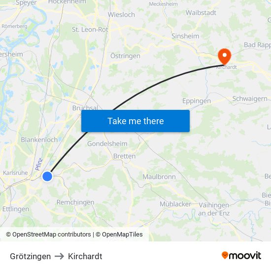 Grötzingen to Kirchardt map