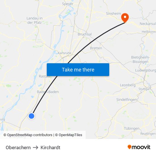 Oberachern to Kirchardt map