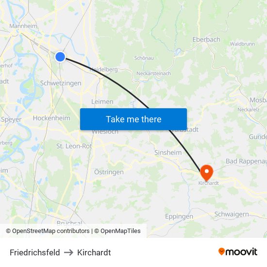 Friedrichsfeld to Kirchardt map