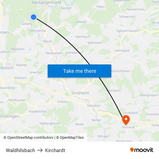 Waldhilsbach to Kirchardt map