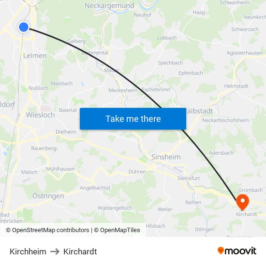 Kirchheim to Kirchardt map