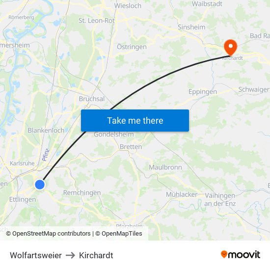Wolfartsweier to Kirchardt map