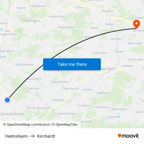 Helmsheim to Kirchardt map