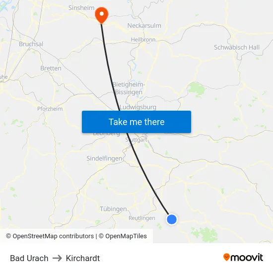 Bad Urach to Kirchardt map