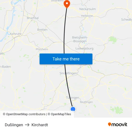 Dußlingen to Kirchardt map