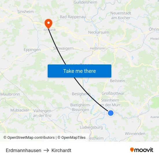Erdmannhausen to Kirchardt map