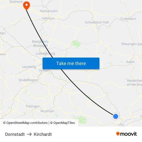 Dornstadt to Kirchardt map