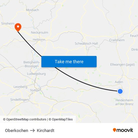 Oberkochen to Kirchardt map