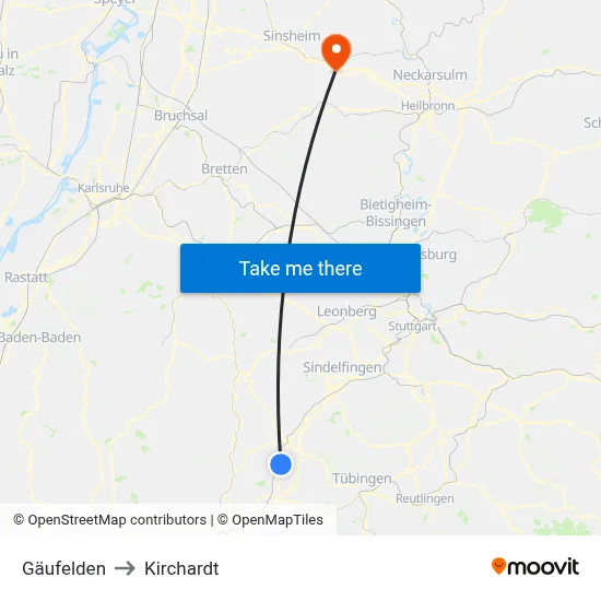Gäufelden to Kirchardt map