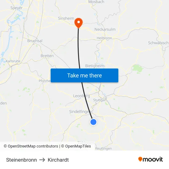 Steinenbronn to Kirchardt map