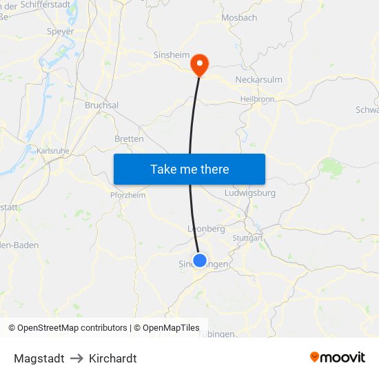 Magstadt to Kirchardt map