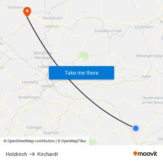 Holzkirch to Kirchardt map