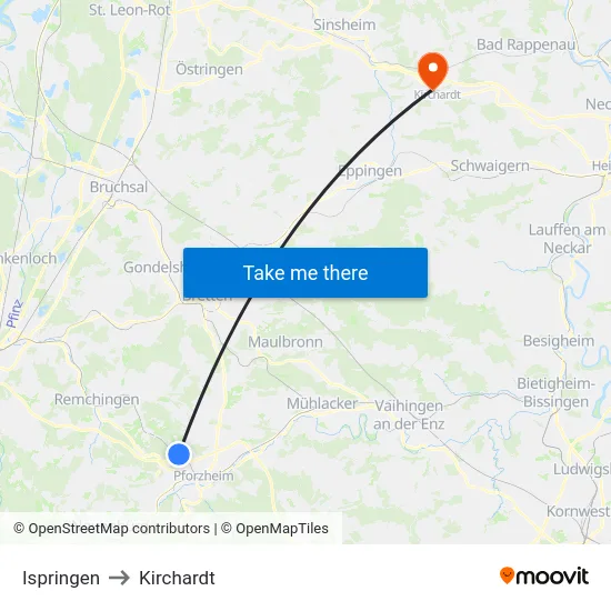 Ispringen to Kirchardt map