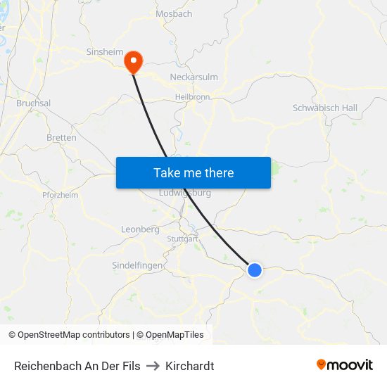 Reichenbach An Der Fils to Kirchardt map