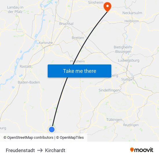 Freudenstadt to Kirchardt map