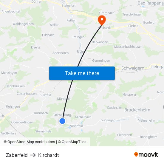 Zaberfeld to Kirchardt map