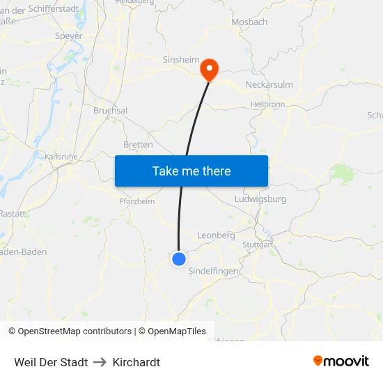 Weil Der Stadt to Kirchardt map