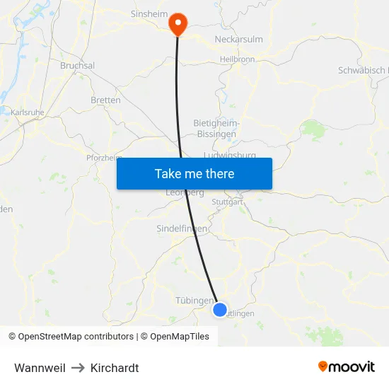 Wannweil to Kirchardt map