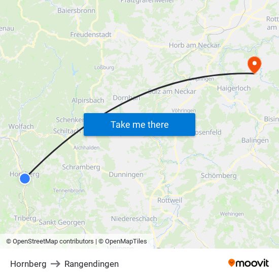 Hornberg to Rangendingen map