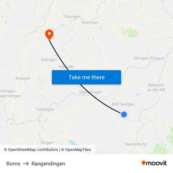 Boms to Rangendingen map