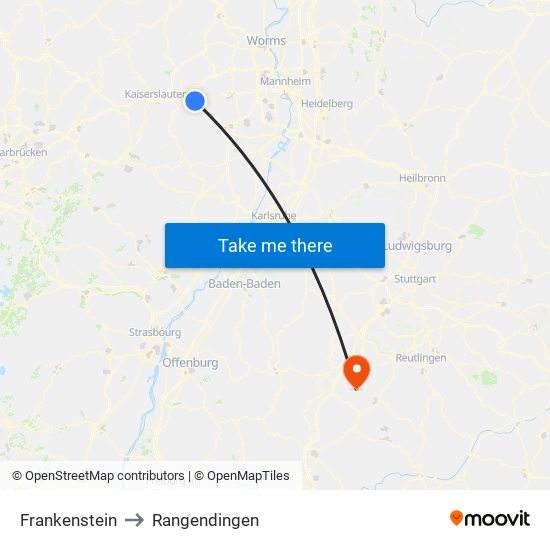 Frankenstein to Rangendingen map