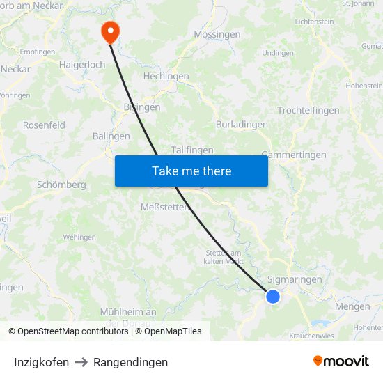 Inzigkofen to Rangendingen map