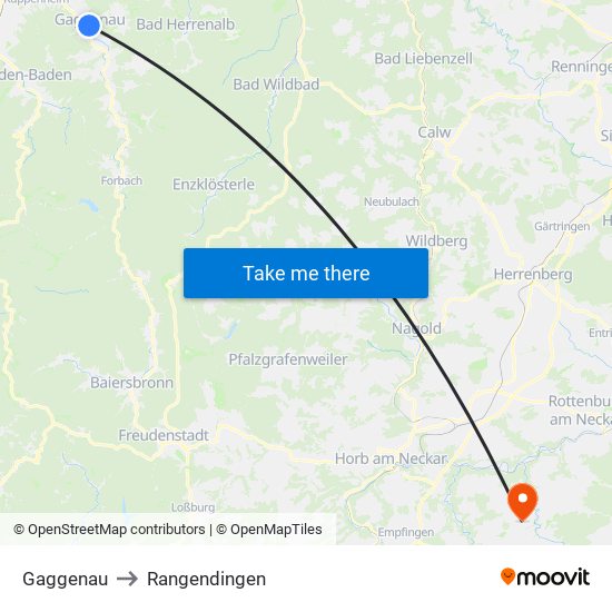 Gaggenau to Rangendingen map