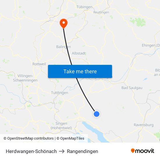 Herdwangen-Schönach to Rangendingen map