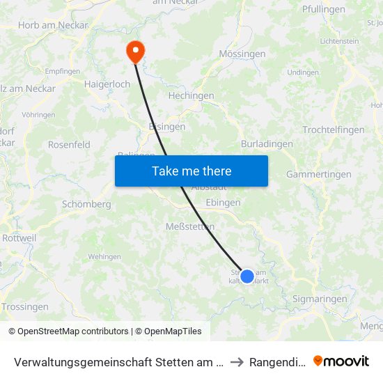 Verwaltungsgemeinschaft Stetten am Kalten Markt to Rangendingen map