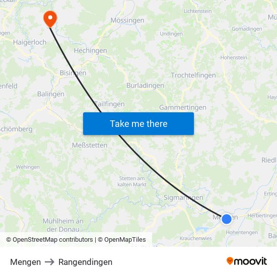 Mengen to Rangendingen map