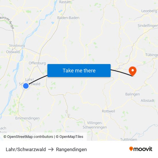Lahr/Schwarzwald to Rangendingen map