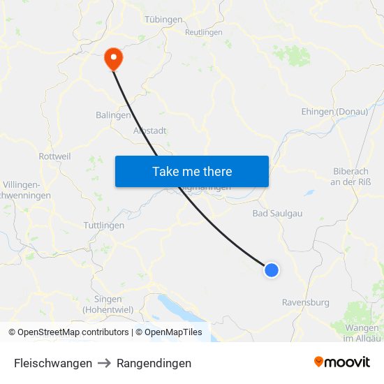 Fleischwangen to Rangendingen map