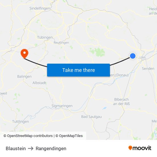 Blaustein to Rangendingen map