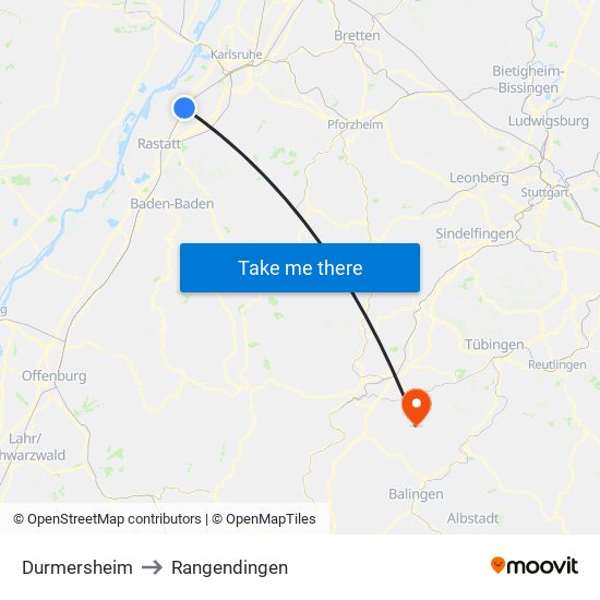 Durmersheim to Rangendingen map