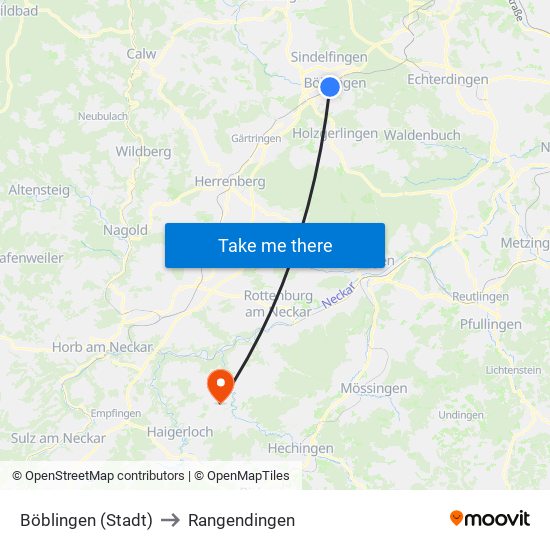 Böblingen (Stadt) to Rangendingen map